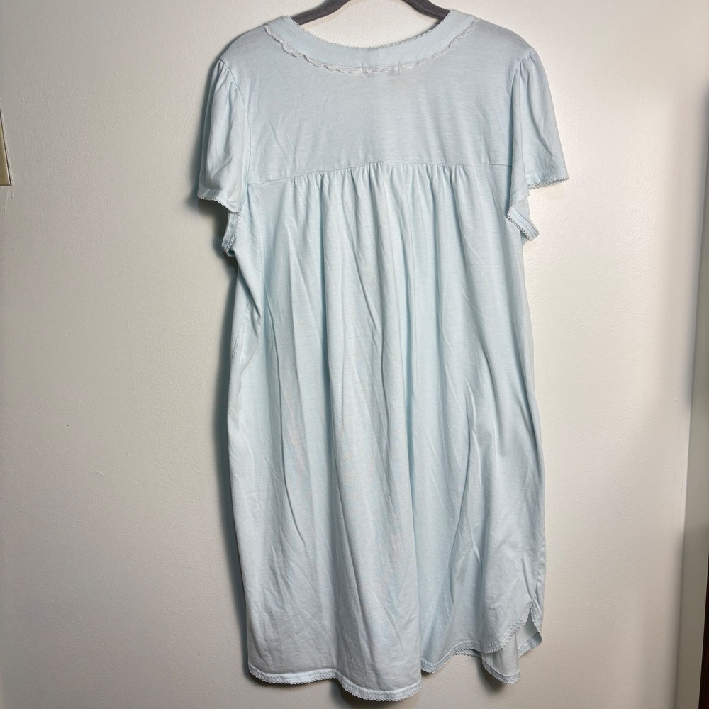 Miss Elaine XL Blue Cotton Blend Nightgown Cottagecore Victorian Prairie Smocked - Picture 4 of 11